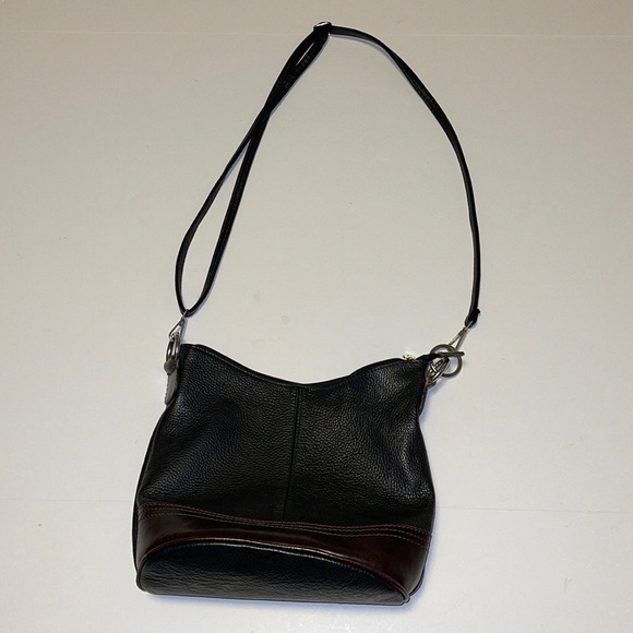 Vintage Black and Brown Italian Leather Crossbody Bucket Bag - Picture 2 of 11